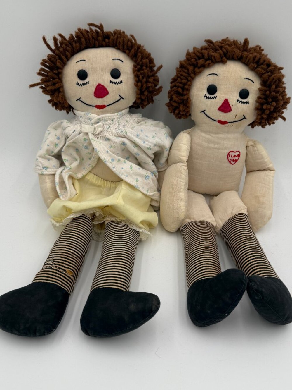 Vintage 19" Knickerbocker Raggedy Ann & Andy Cloth Dolls